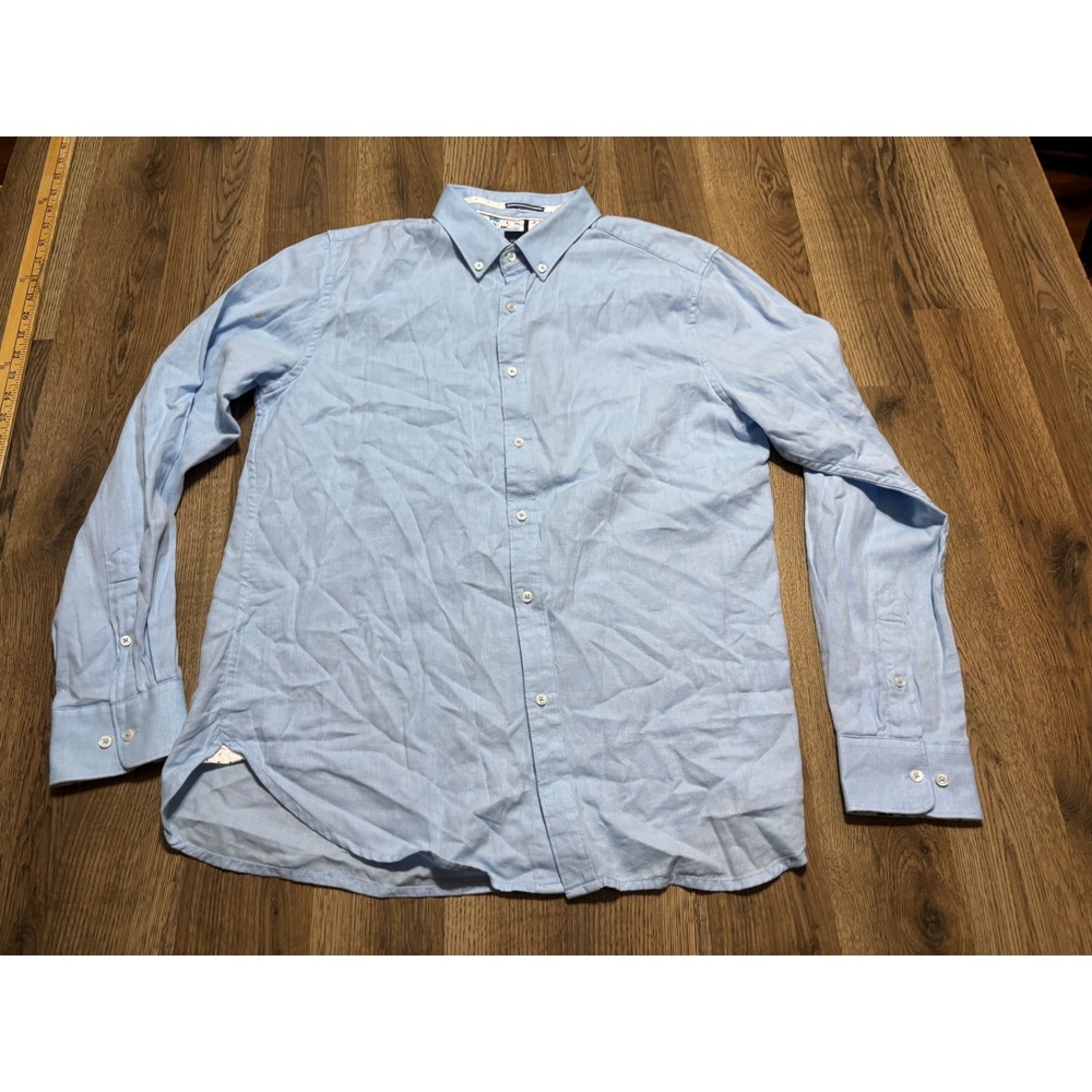 Denim & Flower Shirt Mens Size M Light Blue Button Down Ricky Singh Long Sleeve